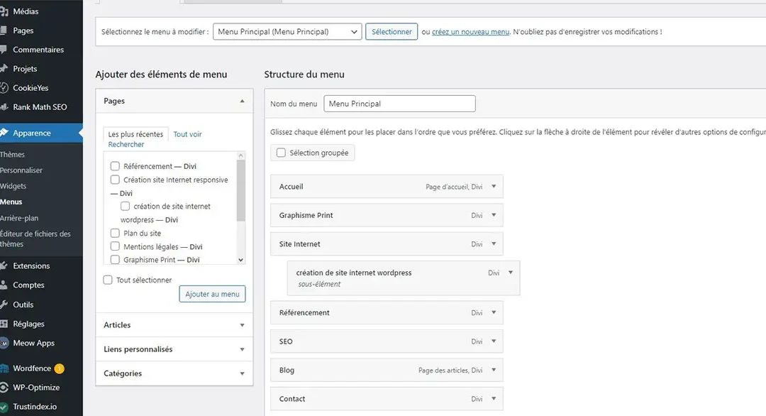 comment créer un menu dans wordpress deux méthodes DIVI