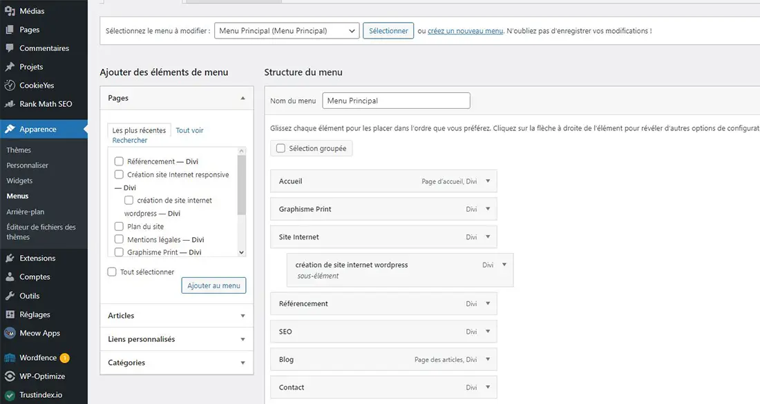 comment créer un menu dans wordpress deux méthodes DIVI